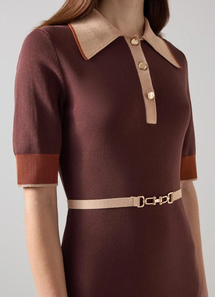 LKBennett Dresses Women Rosey Chocolate Multi Chain Belt Trim Milano Knit Dress LKBennett Dresses Women Rosey Chocolate Multi Chain Belt Trim Milano Knit Dress