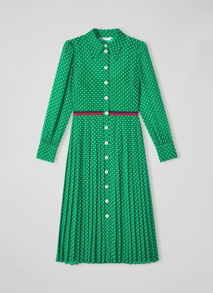 LKBennett Dresses Women Tallis Green And Cream Spot Recycled Polyester Shirt Dress LKBennett Dresses Women Tallis Green And Cream Spot Recycled Polyester Shirt Dress
