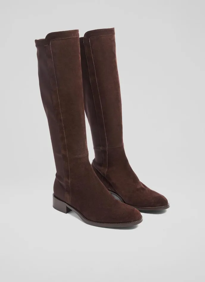 LKBennett Flat Boots Women Tallis Espresso Half And Half Stretch Knee Boot LKBennett Flat Boots Women Tallis Espresso Half And Half Stretch Knee Boot
