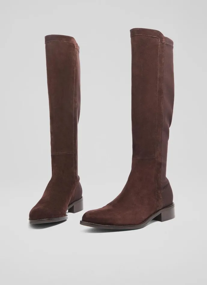 LKBennett Flat Boots Women Tallis Espresso Half And Half Stretch Knee Boot LKBennett Flat Boots Women Tallis Espresso Half And Half Stretch Knee Boot