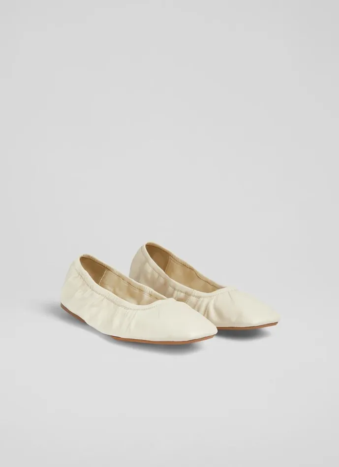 LKBennett Flats Women Tayla Ecru Leather Folded Ballerina Flats