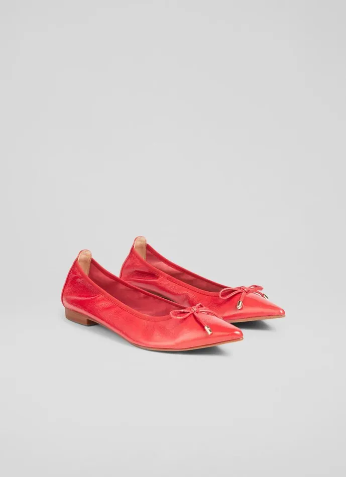 LKBennett Flats Women Tilly Red Leather Pointed Ballerina Flats LKBennett Flats Women Tilly Red Leather Pointed Ballerina Flats