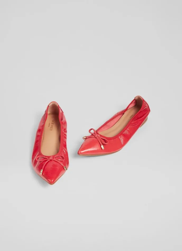 LKBennett Flats Women Tilly Red Leather Pointed Ballerina Flats LKBennett Flats Women Tilly Red Leather Pointed Ballerina Flats