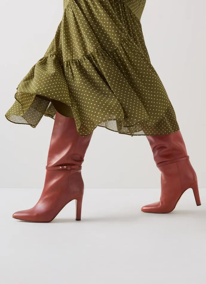 LKBennett Heeled Boots Women Caterina Teak High Slim Block Stiletto Boot