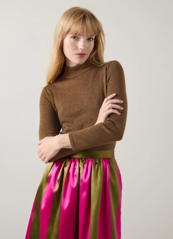 LKBennett Knitwear Women Sadie Olive Turtle Neck Metallic Knit Top