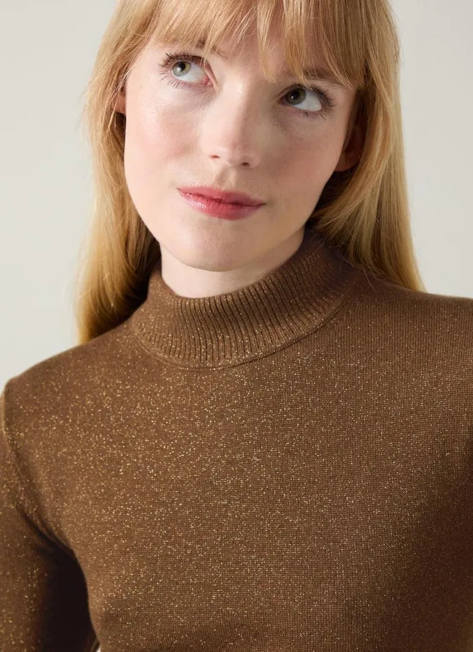 LKBennett Knitwear Women Sadie Olive Turtle Neck Metallic Knit Top LKBennett Knitwear Women Sadie Olive Turtle Neck Metallic Knit Top
