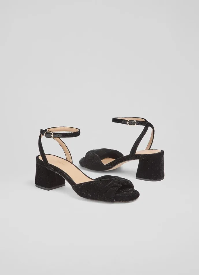 LKBennett Sandals Women Joelle Black Twist Upper Block Heel LKBennett Sandals Women Joelle Black Twist Upper Block Heel