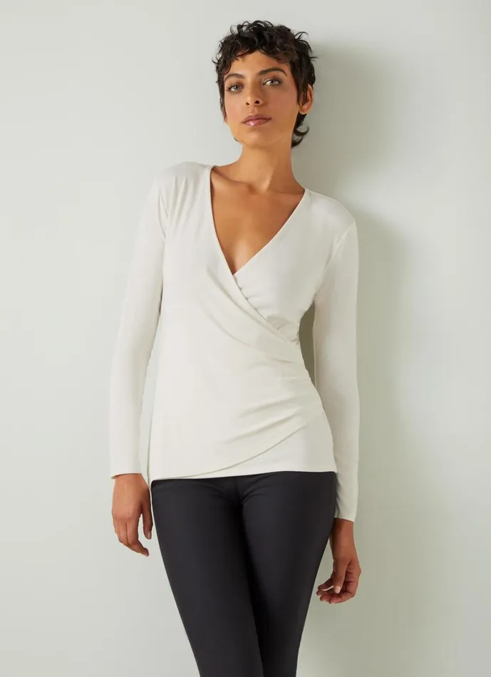 LKBennett Tops Women Eames Ivory Jersey Wrap Top LKBennett Tops Women Eames Ivory Jersey Wrap Top