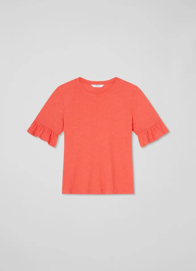 LKBennett Tops Women Gene Poinsettia Frill TShirt LKBennett Tops Women Gene Poinsettia Frill TShirt