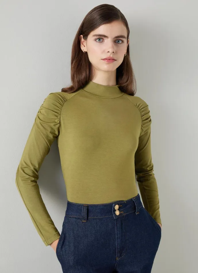 LKBennett Tops Women Lacey Olive Gathered Jersey Top