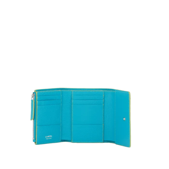 M Flap Compact Wallet Ocean Blue Women Lancel Purse M Flap Compact Wallet Ocean Blue Women Lancel Purse