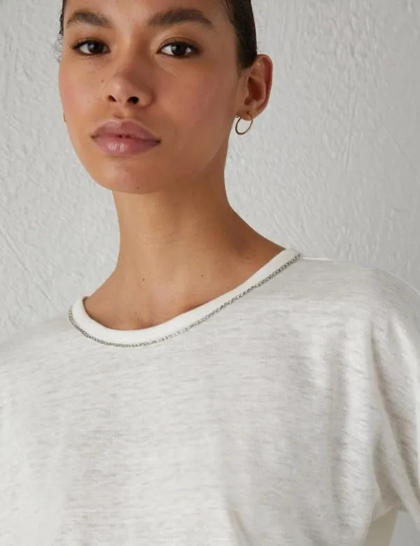 Marella Tops And TShirt Women Rhinestone Tshirt Wool White Marella Tops And TShirt Women Rhinestone Tshirt Wool White