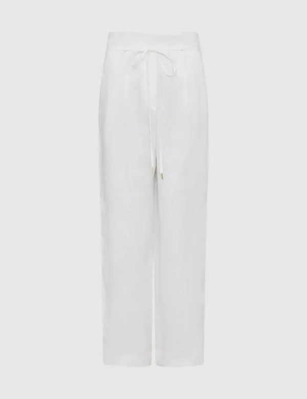 Marella Trousers Women Linen Trousers Optical White