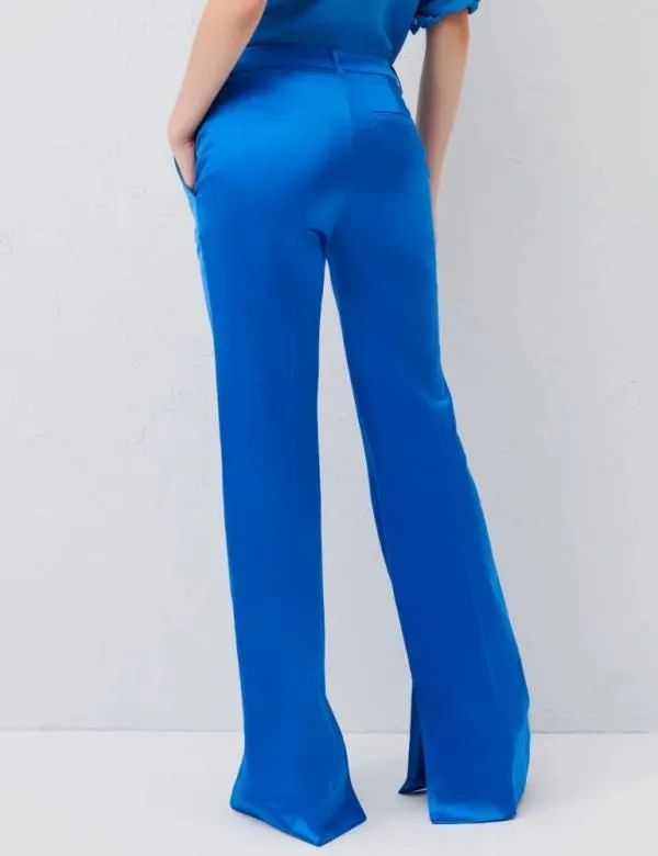 Marella Trousers Women Satin Trousers Deep Blue