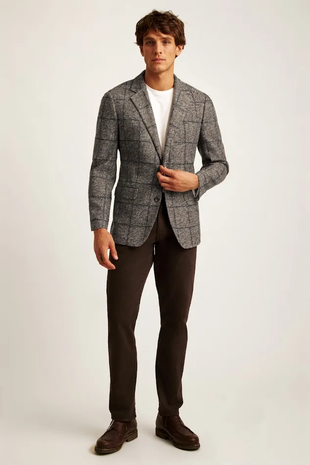 Men Bonobos Blazers and Sport Coats Knit Blazer Navy Brown Glen Plaid