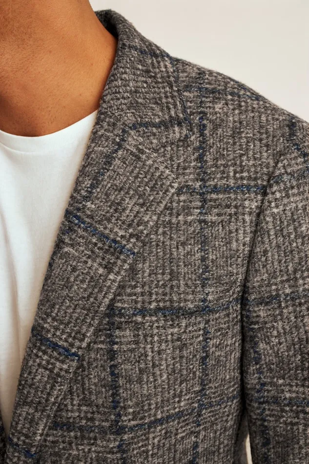 Men Bonobos Blazers and Sport Coats Knit Blazer Navy Brown Glen Plaid