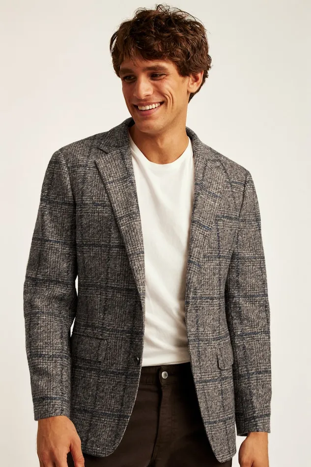 Men Bonobos Blazers and Sport Coats Knit Blazer Navy Brown Glen Plaid