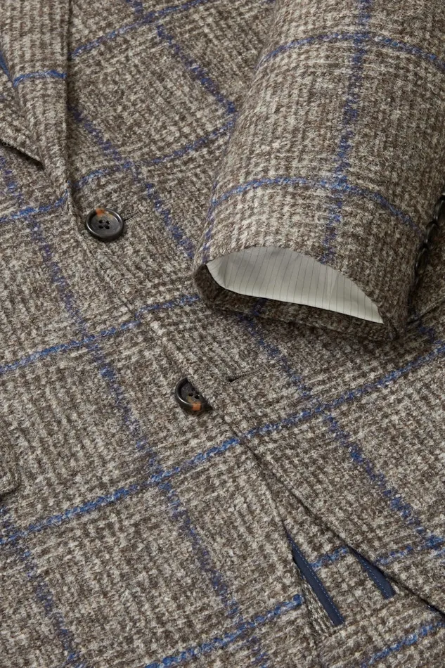 Men Bonobos Blazers and Sport Coats Knit Blazer Navy Brown Glen Plaid
