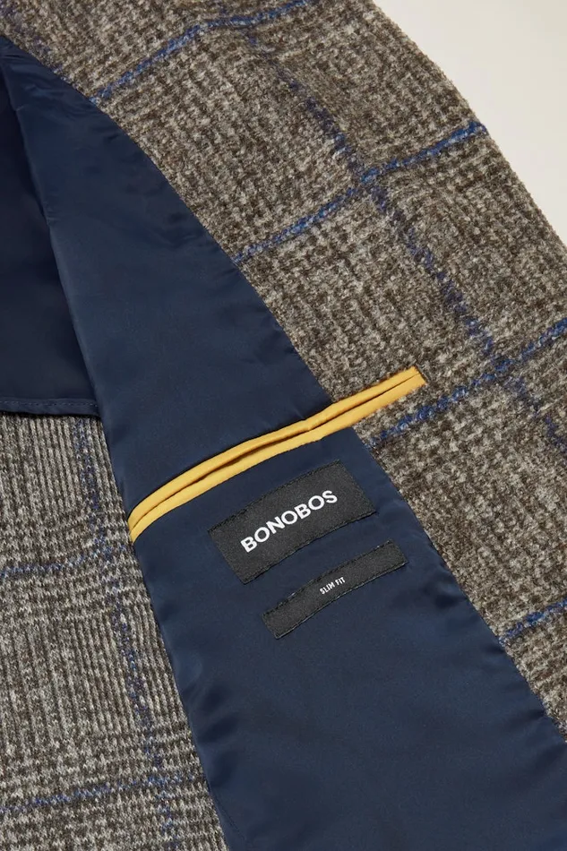 Men Bonobos Blazers and Sport Coats Knit Blazer Navy Brown Glen Plaid