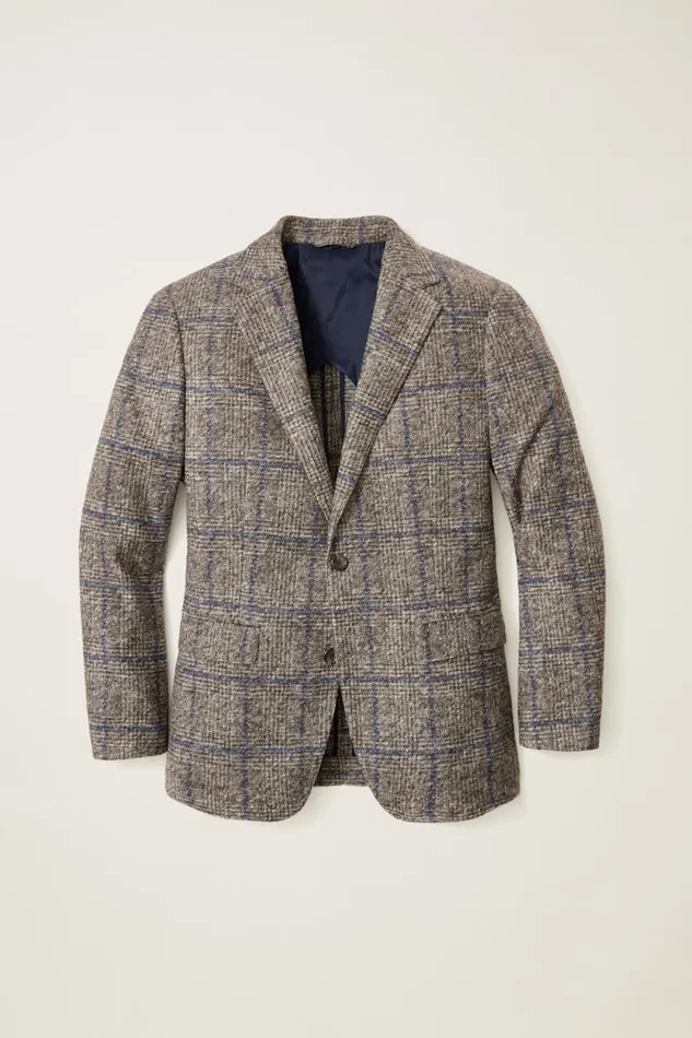 Men Bonobos Blazers and Sport Coats Knit Blazer Navy Brown Glen Plaid