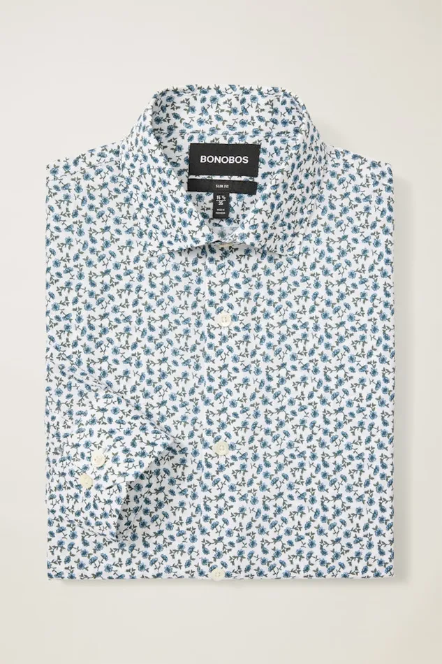 Men Bonobos Business Casual Shirts Sophisticated and Comfy Bonobos Jetsetter Stretch Dress Shirt Blue Martin Floral