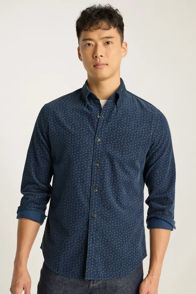 Men Bonobos Casual Shirts The Stretch Cord Shirt Navy Cashel Geo
