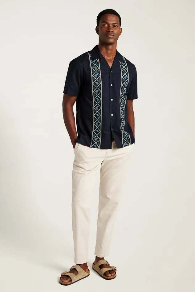 Men Bonobos Short Sleeve Shirts Limited Edition Riviera Cabana Shirt Black Palm Embroidery Men Bonobos Short Sleeve Shirts Limited Edition Riviera Cabana Shirt Black Palm Embroidery