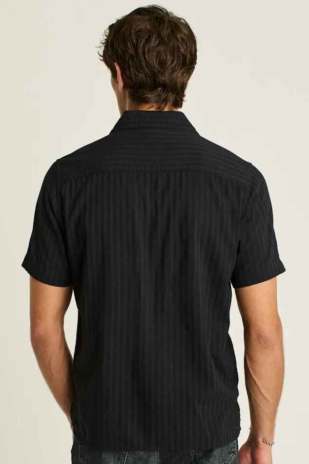 Men Bonobos Short Sleeve Shirts Riviera Cabana Shirt Black Textured Stripe Men Bonobos Short Sleeve Shirts Riviera Cabana Shirt Black Textured Stripe
