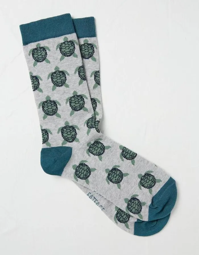 Men FatFace Buy 2 Get 1 Free Socks 1 Pack Turtle Socks Light Grey Marl