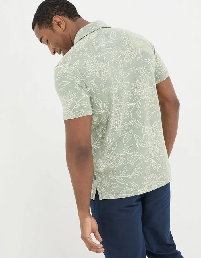 Men FatFace Shirts Truro Leaf Print Jersey Shirt Light Green