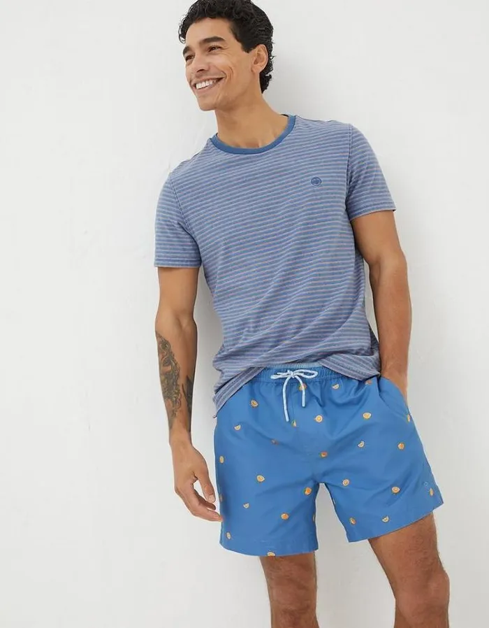 Men FatFace Swimwear Trevose Orange Swim Shorts Light Blue