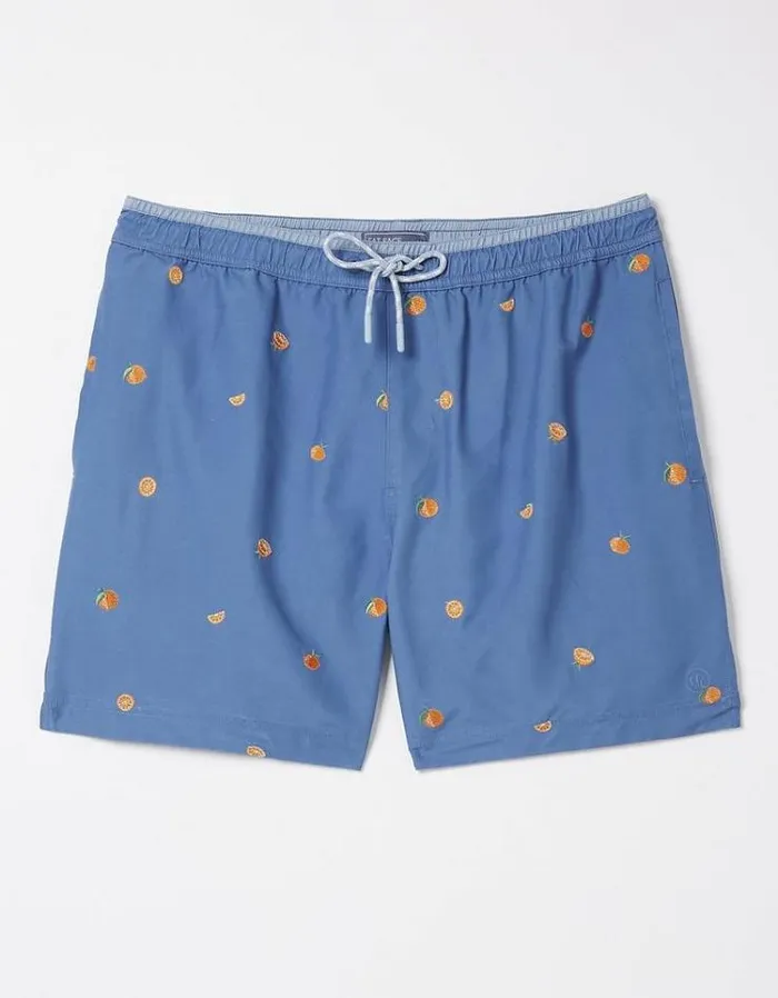 Men FatFace Swimwear Trevose Orange Swim Shorts Light Blue