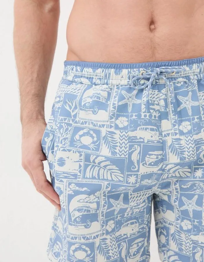 Men FatFace Swimwear Trevose VW Tile Swim Shorts Blue