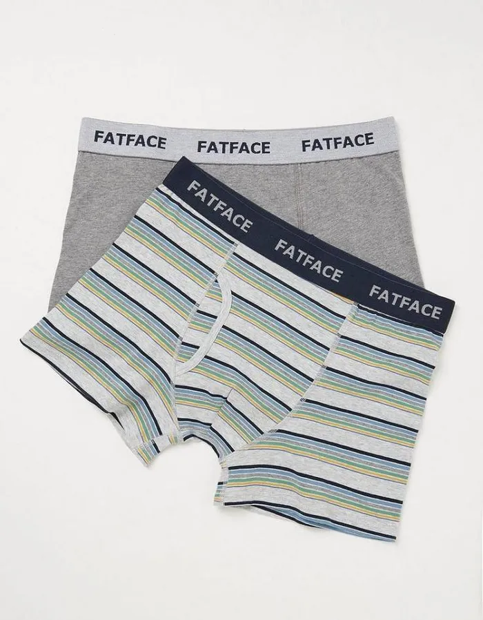Men FatFace Underwear and Socks 2 Pack Eype Stripe Boxers Grey Marl