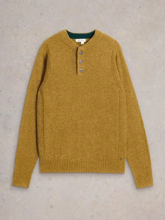 Men Lambswool Henley Dark Yellow White Stuff Knitwear Men Lambswool Henley Dark Yellow White Stuff Knitwear