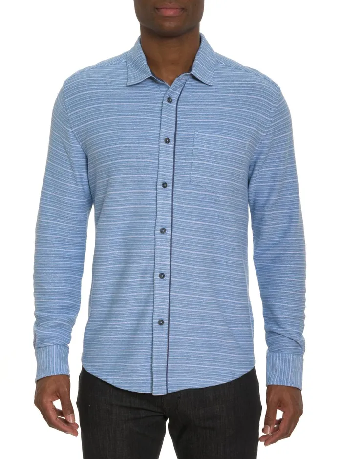 Men Long Sleeve Button Down Shirts Robert Graham ADLER LONG SLEEVE BUTTON FRONT KNIT SHIRT Light Blue Men Long Sleeve Button Down Shirts Robert Graham ADLER LONG SLEEVE BUTTON FRONT KNIT SHIRT Light Blue