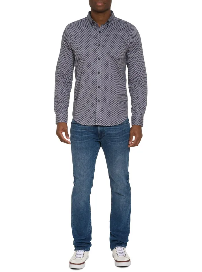 Men Long Sleeve Button Down Shirts Robert Graham BARESE LONG SLEEVE BUTTON DOWN SHIRT Grey