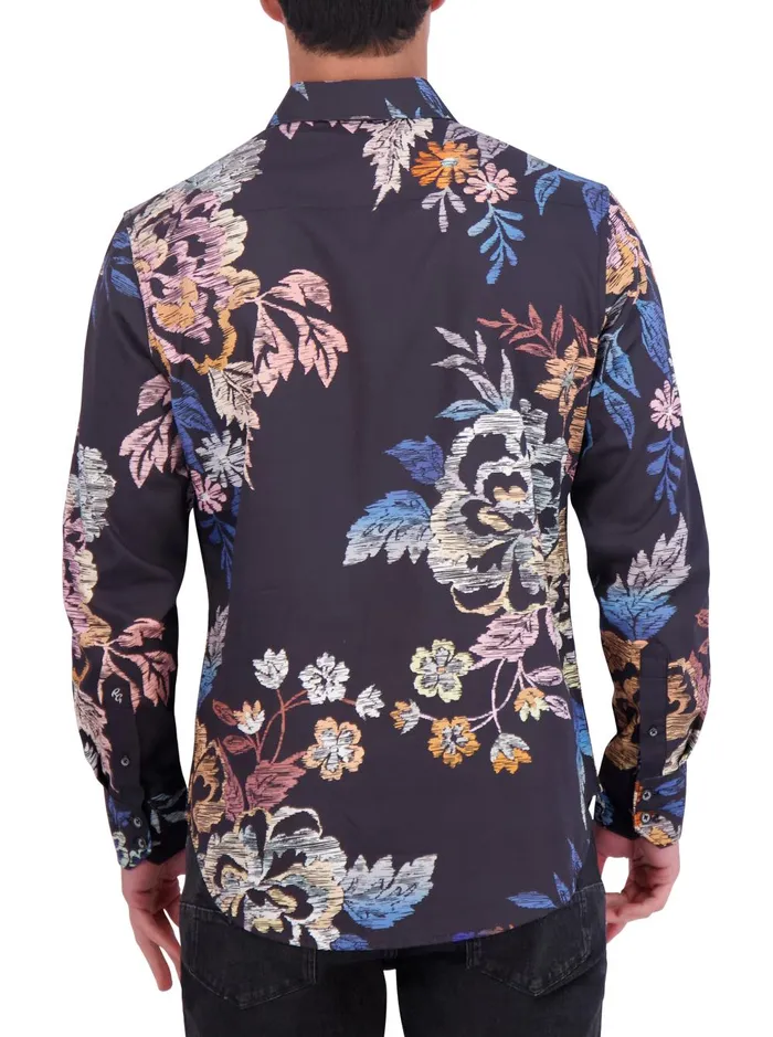 Men Long Sleeve Button Down Shirts Robert Graham PLUTO LONG SLEEVE BUTTON DOWN SHIRT Black