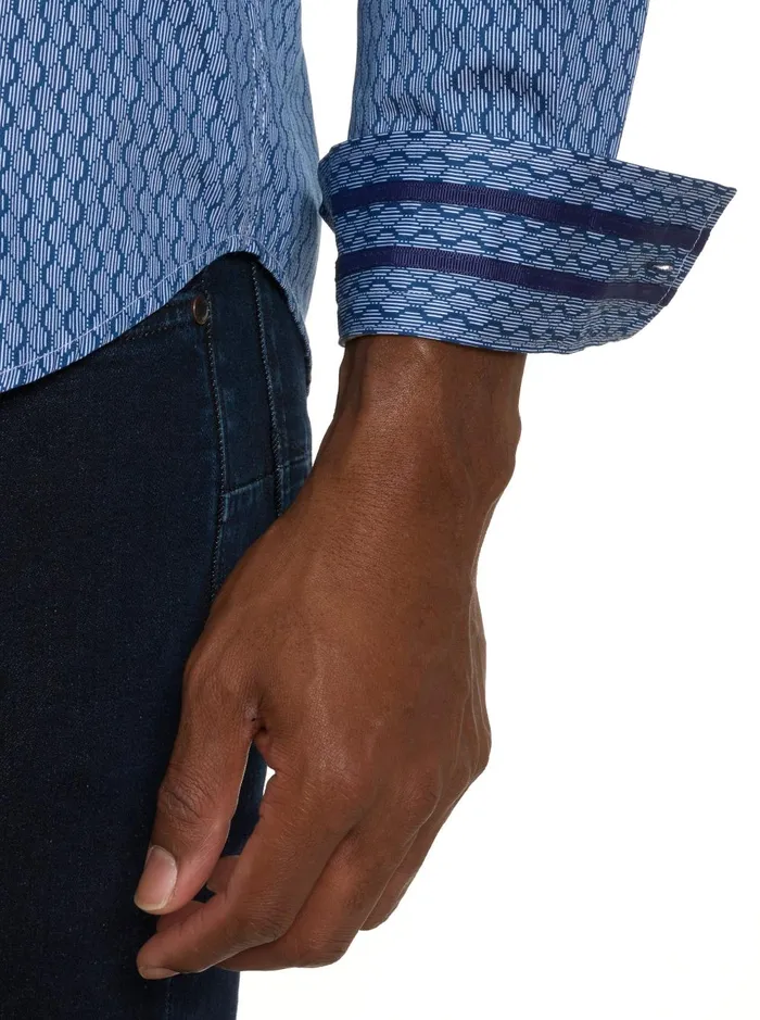 Men Long Sleeve Button Down Shirts Robert Graham RAMI LONG SLEEVE BUTTON DOWN SHIRT Blue