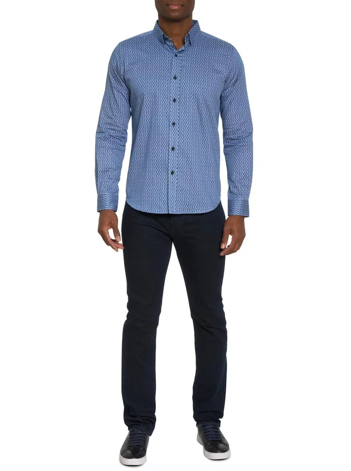 Men Long Sleeve Button Down Shirts Robert Graham RAMI LONG SLEEVE BUTTON DOWN SHIRT Blue