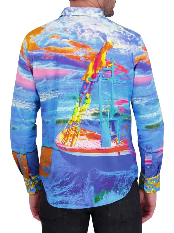 Men Long Sleeve Button Down Shirts Robert Graham SUNSET AT SEA LONG SLEEVE BUTTON DOWN SHIRT Blue