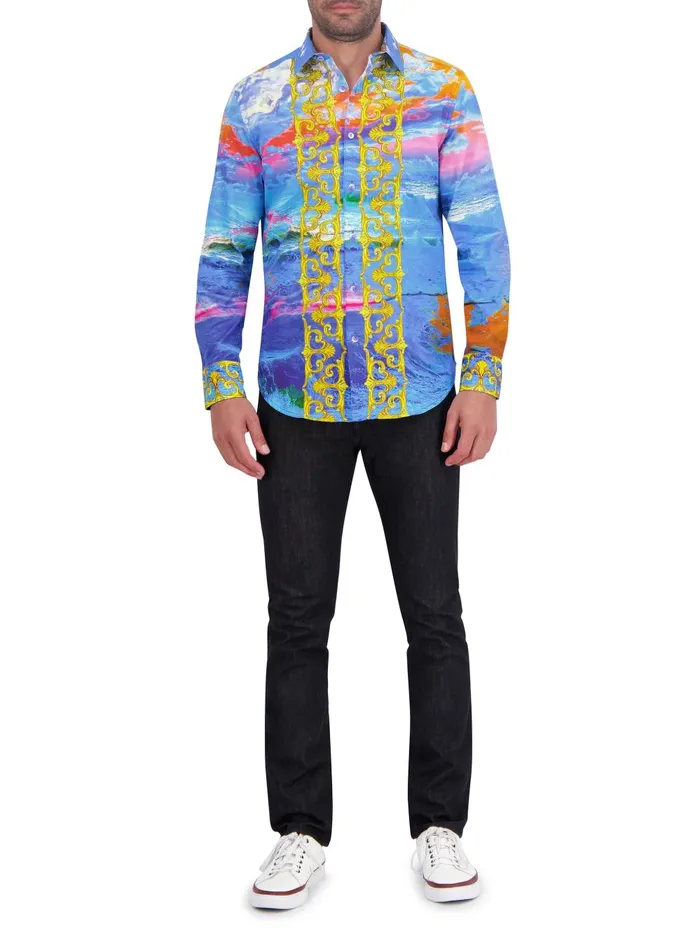 Men Long Sleeve Button Down Shirts Robert Graham SUNSET AT SEA LONG SLEEVE BUTTON DOWN SHIRT Blue