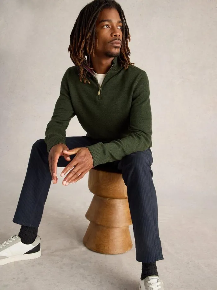 Men Newport Wool Merino Jumper Dark Green White Stuff Knitwear