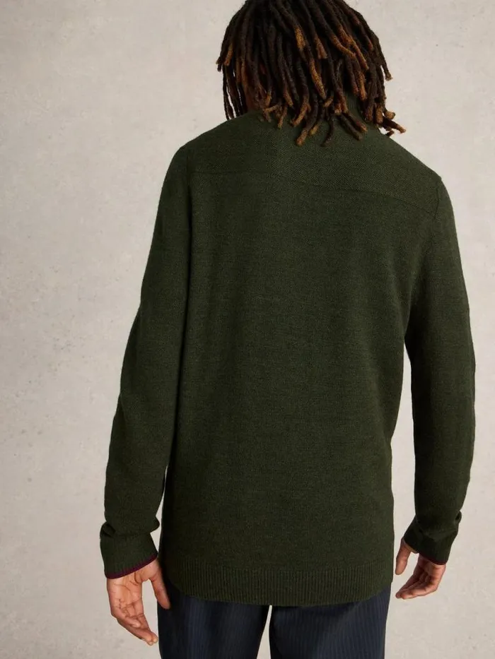 Men Newport Wool Merino Jumper Dark Green White Stuff Knitwear
