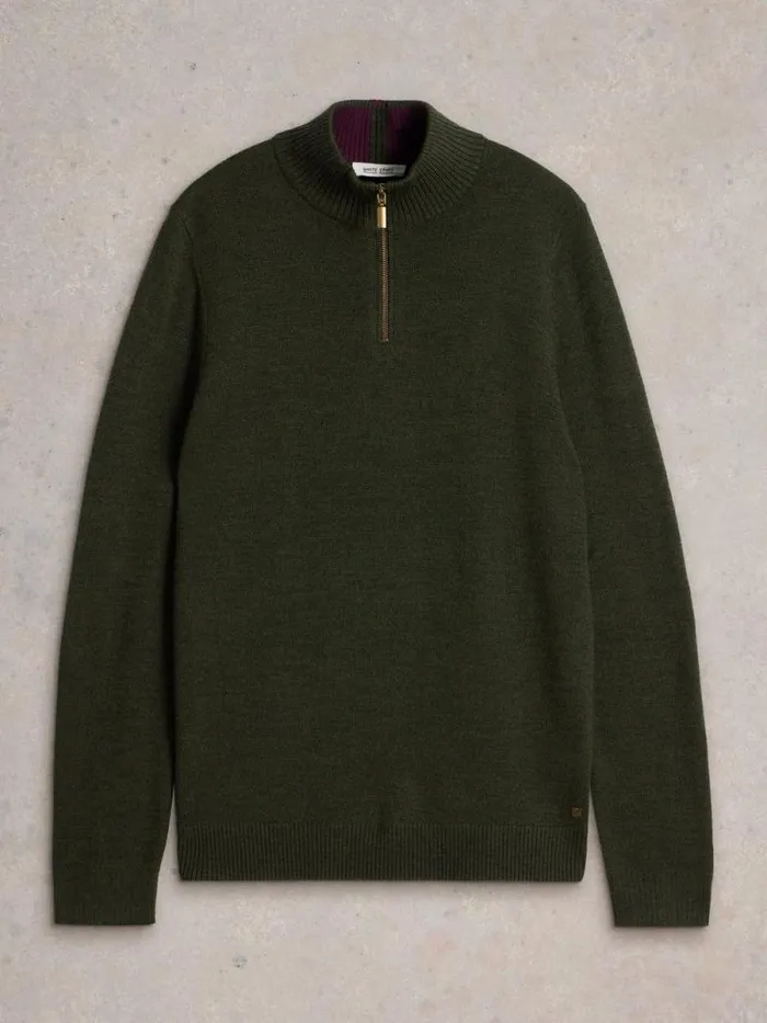 Men Newport Wool Merino Jumper Dark Green White Stuff Knitwear