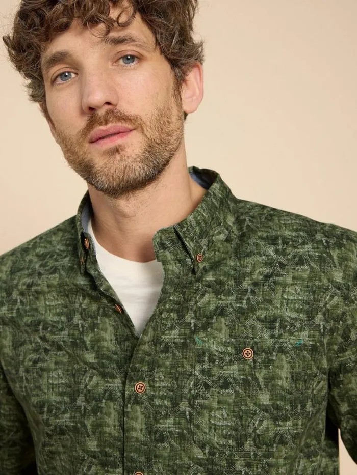 Men Seaweed Printed Shirt Green Print White Stuff Shirts