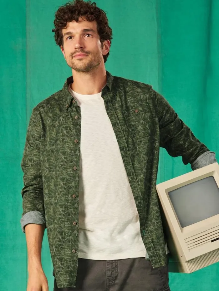 Men Seaweed Printed Shirt Green Print White Stuff Shirts