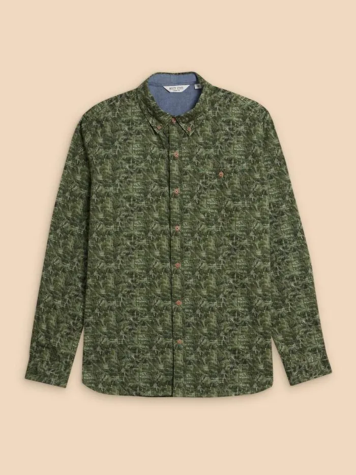 Men Seaweed Printed Shirt Green Print White Stuff Shirts