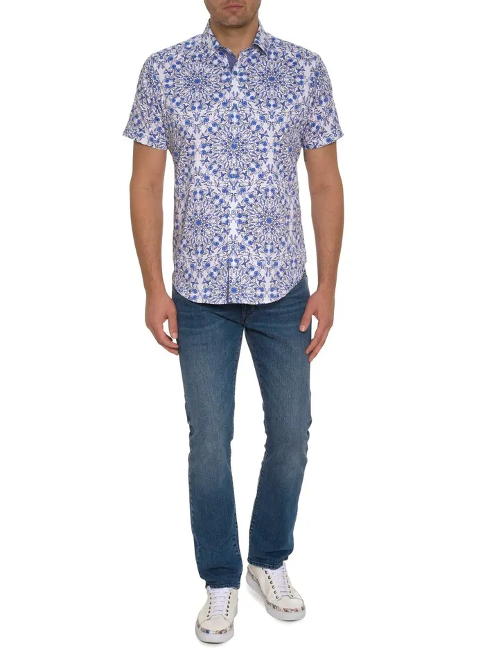 Men Short Sleeve Button Down Shirts Robert Graham ANDAZ SHORT SLEEVE BUTTON DOWN SHIRT Blue