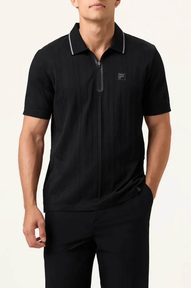 Men Tops and TShirts Fila Challenger Cable Zip Polo 001 Black